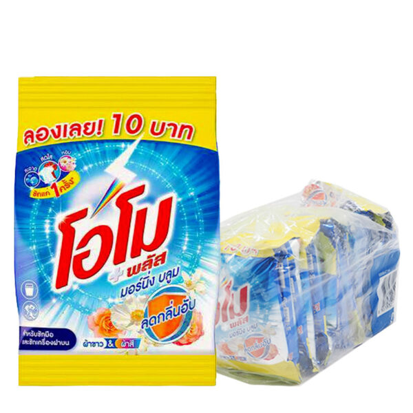โอโม พลัส ผงซักฟอก กลิ่นมอร์นิ่ง บลูม 85 ก. x 12