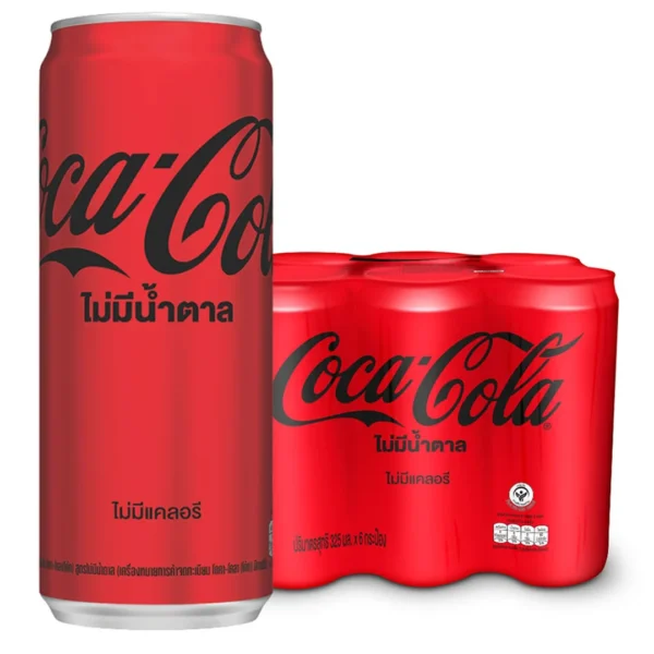 1000005021 โค้ก เครื่องดื่มน้ำอัดลม แบบกระป๋อง ไม่มีน้ำตาล ไม่มีแคลอรี 325 มล. x 6ชิ้น