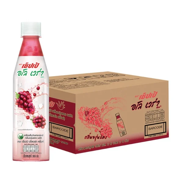 [ยกลัง] เซ็ปเป้ เครื่องดื่ม อโลเวร่า สูตรองุ่นแดง Sappe Aloe Vera Drink - Red Grape จำนวน 24 ขวด
