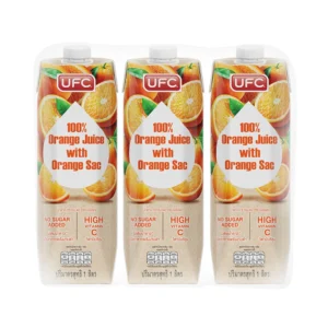 1000009659 ยูเอฟซี น้ำส้มพร้อมเนื้อส้มรวม 100% 1ลx3ชิ้น