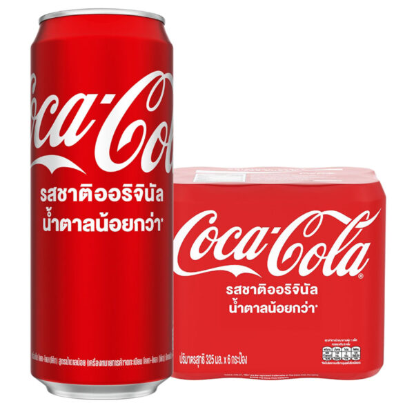 1000009687 โค้ก เครื่องดื่มน้ำอัดลม แบบกระป่อง รสออริจินัล น้ำตาลน้อยกว่า 325 มล. x 6ชิ้น