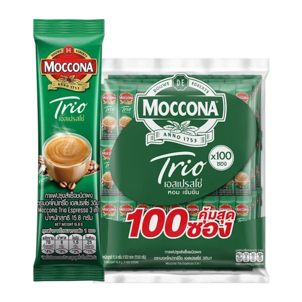 มอคโคน่า กาแฟปรุงสำเร็จชนิดผง 3อิน1 ทรีโอเอสเปรสโซ 15.8 ก. 100 ซอง
