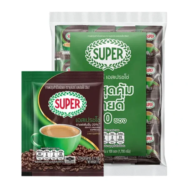 ซุปเปอร์ กาแฟปรุงสำเร็จชนิดผง 3อิน1 เอสเปรสโซ่ 17 ก. 100 ซอง