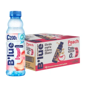 [ยกลัง] B'lue บลู น้ำผสมวิตามินซี 200% บี3 บี6 บี12 กลิ่นพีชสูตรไม่มีน้ำตาล (Vitamin Water - Zero Peach) 500 ml. 24 ขวด