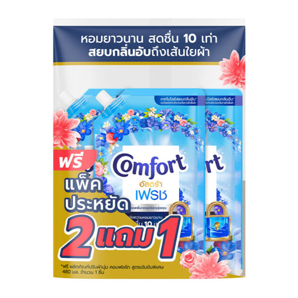 108 คอมฟอร์ท อัลตร้า น้ํายาปรับผ้านุ่ม สูตรเข้มข้น สีฟ้า 450 มล. x 2+1