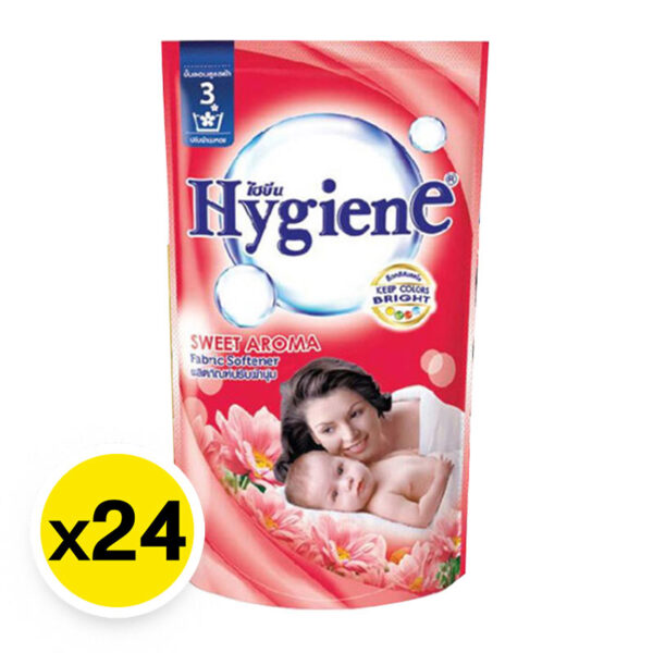 146 ไฮยีน น้ํายาปรับผ้านุ่ม สูตรมาตรฐาน กลิ่น สวีท อโรมา แดง 500 มล. x 24