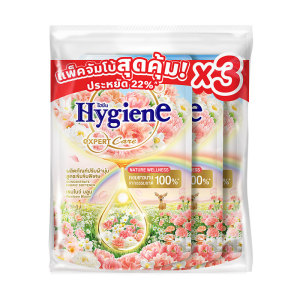 210 ไฮยีน เอ็กซ์เพิร์ท แคร์ น้ํายาปรับผ้านุ่มสูตรเข้มข้นพิเศษ กลิ่นเรนโบว์ บลูม 1 ล. x 3