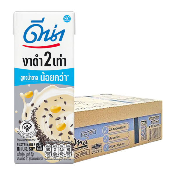 ดีน่า นมถั่วเหลือง ยูเอชที สูตรงาดำ 2 เท่า น้ำตาลน้อย 180 มล. x 48