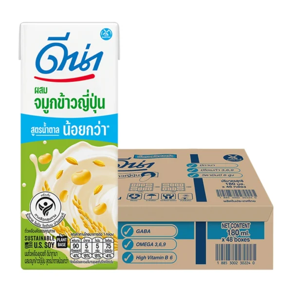 ดีน่า นมถั่วเหลือง สูตรจมูกข้าวญี่ปุ่น น้ำตาลน้อย 180 มล. 48 กล่อง