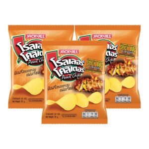 makro-snack-0110 โรลเลอร์ โคสเตอร์ มันฝรั่งทอดกรอบ รสบาร์บีคิว 50 ก. x 3