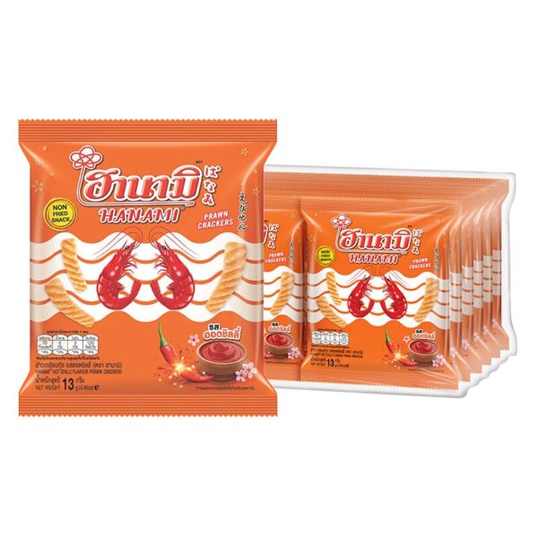 makro-snack-0112 ฮานามิ ข้าวเกรียบกุ้ง รสฮอตชิลลี่ 13 ก. x 12