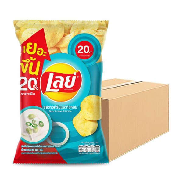 makro-snack-0138 เลย์ มันฝรั่งแท้ทอดกรอบ รสซาวครีมและหัวหอม 48 ก. x 48