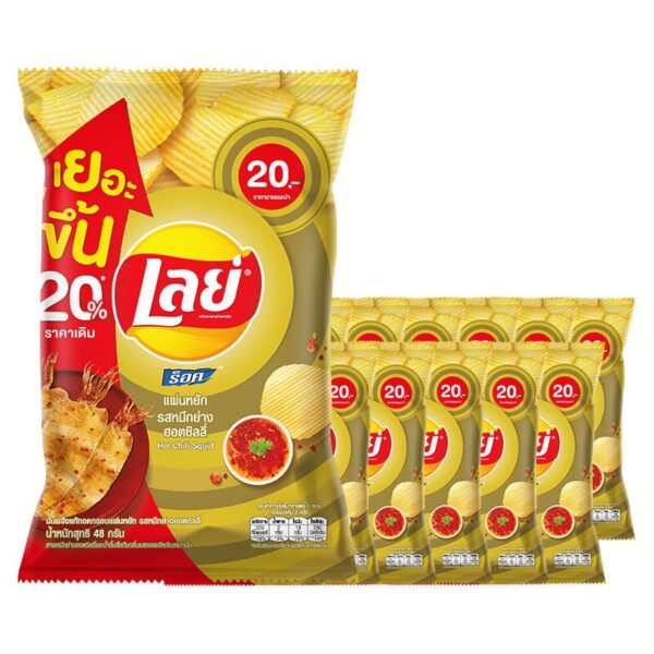 makro-snack-0142 เลย์ ร็อค มันฝรั่งแท้ทอดกรอบ รสหมึกย่างฮอตชิลลี่ 48 ก. x 48