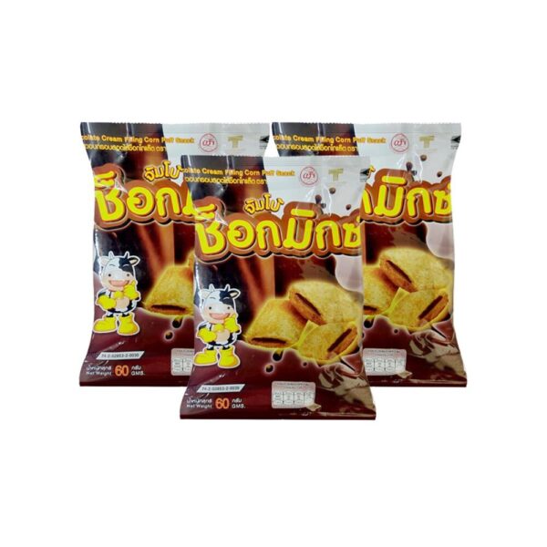 makro-snack-0159 จัมโบ้ ช็อกมิกซ์ JUMBO CHOCMIX ขนมข้าวโพดอบกรอบสอดไส้ช็อคโกแลต (3ซอง x 60g)