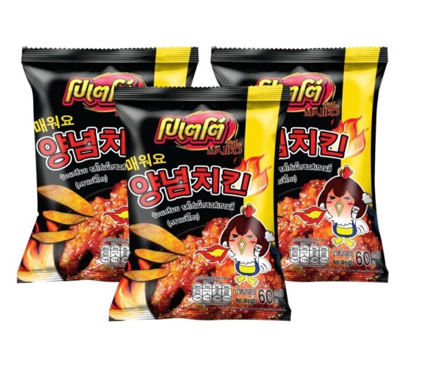 makro-snack-0162 โปเตโต้ เมจิโกะ POTATO MAJIKO ข้าวเกรียบ รสไก่เผ็ดซอสเกาหลี (3ซอง x 60g)