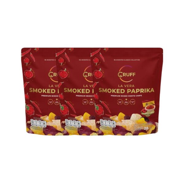 makro-snack-0179 CRUFF ครัฟ มันหลากสีทอดอบกรอบ รสลาเวร่าสโมคปาปริก้า 28ก. x3