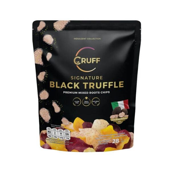 CRUFF ครัฟ มันหลากสีทอดอบกรอบ รสซิกเนเจอร์แบล็คทรัฟเฟิล 28ก.