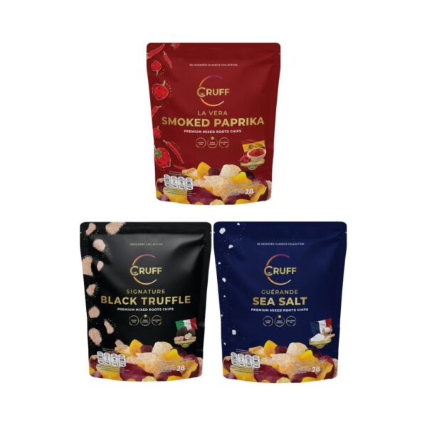 makro-snack-0188 CRUFF Flavors of Europe Set ครัฟ มันหลากสีทอดอบกรอบ เซทรวมรสชาติจากยุโรป 28ก. คละรส x3 ซอง