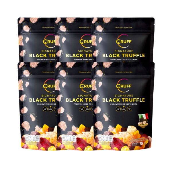 CRUFF ครัฟ มันหลากกสีทอดอบกรอบ รสซิกเนเจอร์แบล็คทรัฟเฟิล 75ก. x6