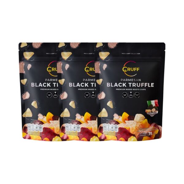 CRUFF ครัฟ มันหลากสีทอดอบกรอบ รสพาร์เมซานแบล็คทรัฟเฟิล 75ก. x3