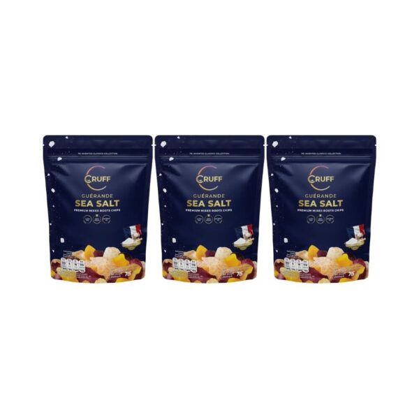 makro-snack-0205 CRUFF ครัฟ มันหลากสีทอดอบกรอบ รสเกลือทะเลเกรฮองเด 75ก. x3