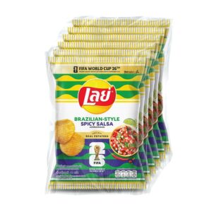 makro-snack-0213 เลย์ ร็อค มันฝรั่งแท้ทอดกรอบ รสสไปซี่ซัลซ่าบราซิล 44 ก. x 6