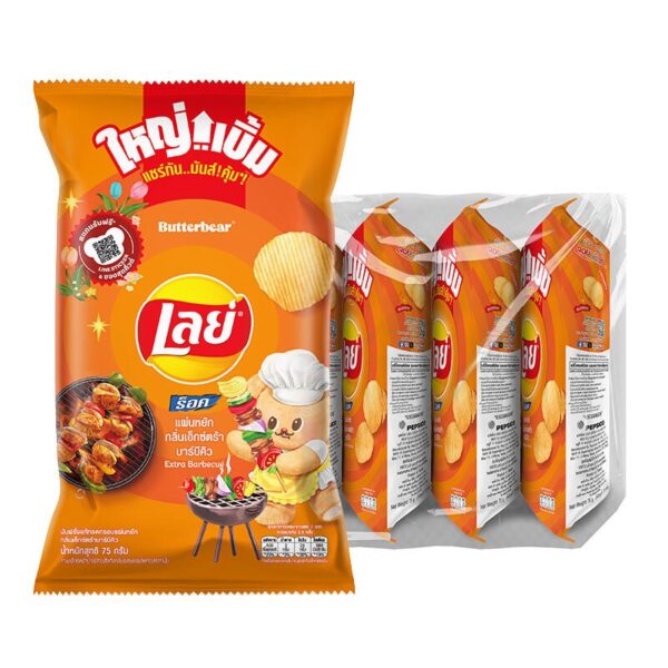 makro-snack-0215 เลย์ ร็อค มันฝรั่งแท้ทอดกรอบ รสบาร์บีคิว 75 ก. x 4