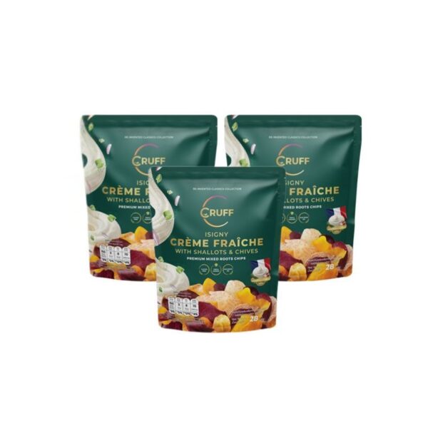 makro-snack-0218 CRUFF Mixed Roots Chips Isigny Crème ครัฟ มันหลากสี ผสมเผือกทอดอบกรอบ รสอีซีนี่เครมเฟรช 28 กรัม x3