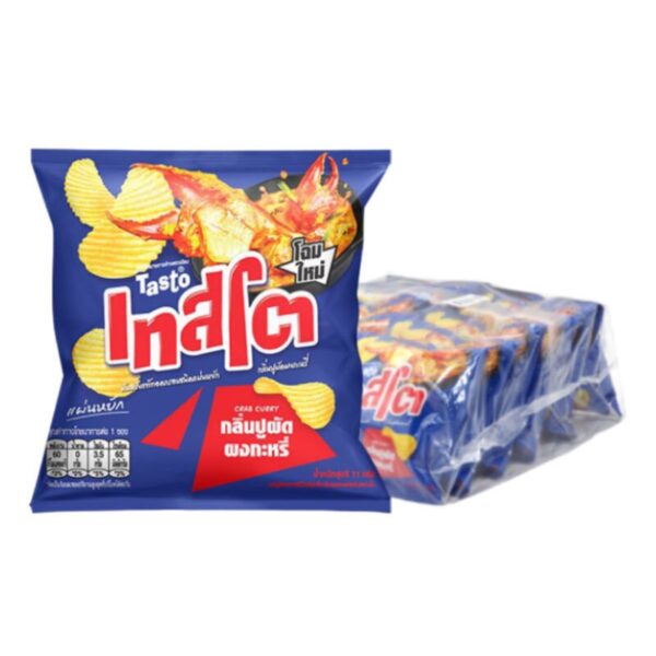 makro-snack-0227 เทสโต มันฝรั่งแผ่นหยัก รสปูผัดผงกะหรี่ 11 ก. x 12