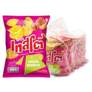 makro-snack-0231 เทสโต มันฝรั่งทอดกรอบแผ่นเรียบ รสซอลท์แอนด์ซาวร์ 42 ก. x 6