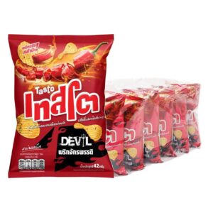 makro-snack-0232 เทสโต เดวิล มันฝรั่งแผ่นหยัก รสพริกจักรพรรดิ์ 42 ก. x 6