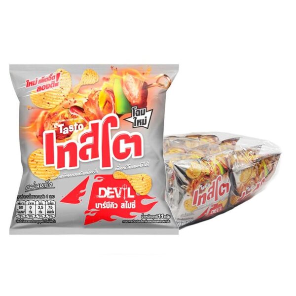 makro-snack-0233 เทสโต เดวิล มันฝรั่งแผ่นหยัก รสบาร์บีคิวแมกซ์สไปซี 11 ก. x 12