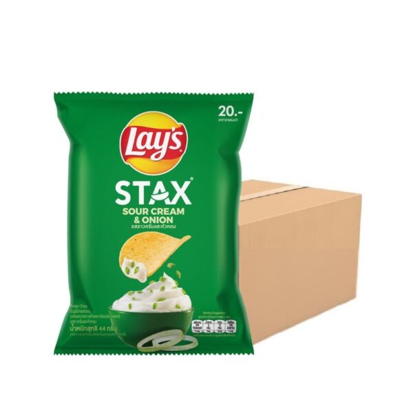 makro-snack-0259 เลย์สแตคส์ รสซาวครีมและหัวหอม 44 ก. X 48