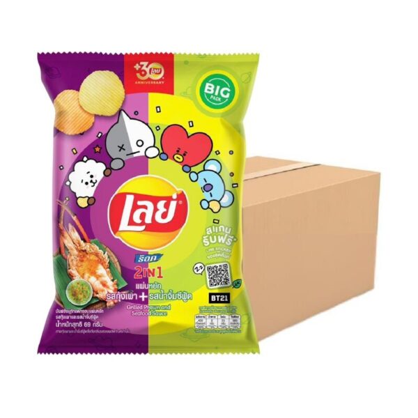 เลย์ ร็อค รสกุ้งเผาและน้ําจิ้มซีฟู้ด 69 ก. X 12