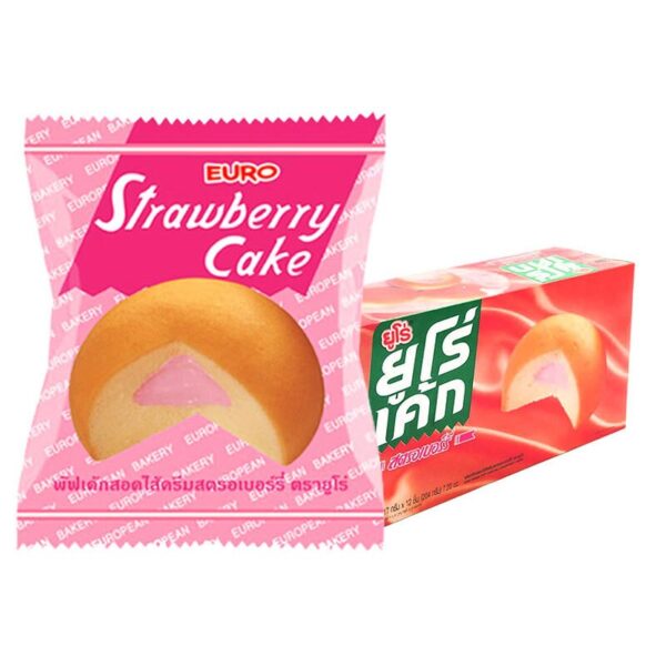 makro-snack-0337 ยูโร่ พัฟเค้ก สอดไส้ครีมรสสตรอเบอร์รี่ 17 ก. x 12