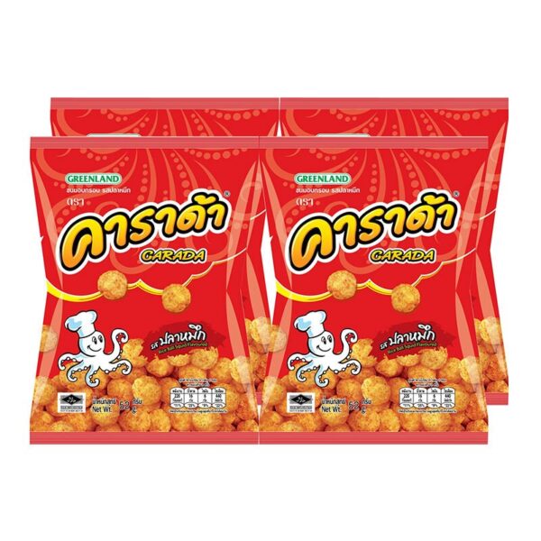 makro-snack-0362 คาราด้า ขนมอบกรอบ รสปลาหมึก 45 ก. x 4