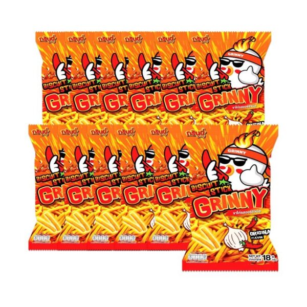 makro-snack-0423 กรินนี่ ขนมขาไก่ รสออริจินัล 18g (แพ็ค 12 ซอง)