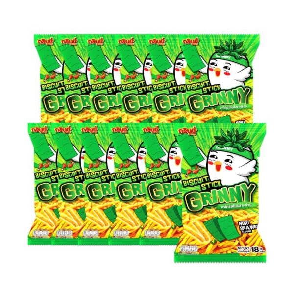 makro-snack-0430 กรินนี่ ขนมขาไก่ รสโนริสาหร่าย 18g (แพ็ค 12 ซอง)
