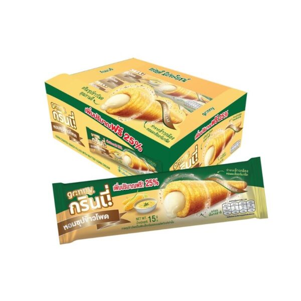 makro-snack-0457 กรินนี่ รสข้าวโพด เคลือบครีมข้าวโพด 15g (กล่อง 12 ชิ้น)