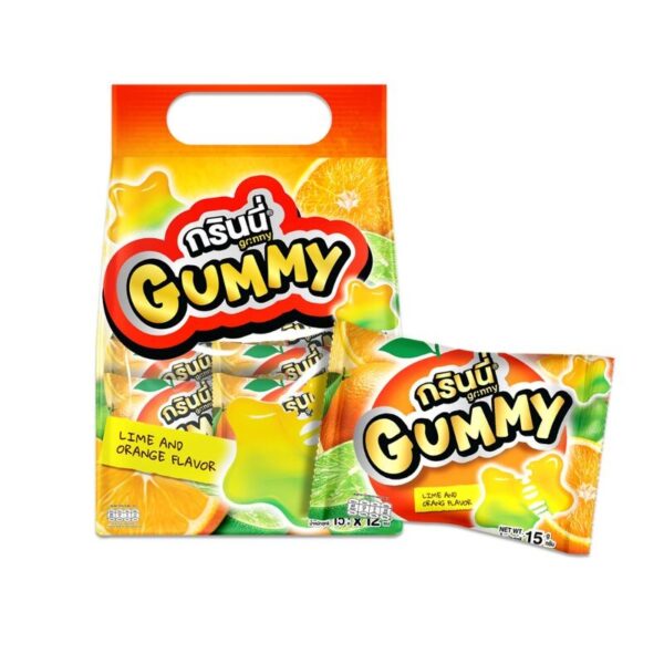 makro-snack-0464 กรินนี่ วุ้นเพคตินรูปดาว กลิ่นส้มและมะนาว 15g (แพ็ค 12 ชิ้น)