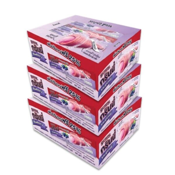 makro-snack-0471 กรินนี่ รสบลูเบอร์รี่ เคลือบบลูเบอร์รี่ 15g (กล่อง 12 ชิ้น) x3