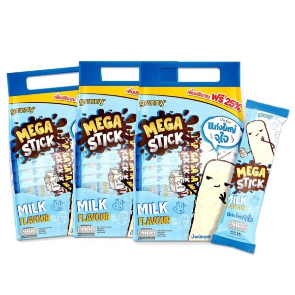 makro-snack-0492 กรินนี่ ขนมข้าวโพดอบกรอบเคลือบรสนม 11g (แพ็ค 20 ชิ้น) x3