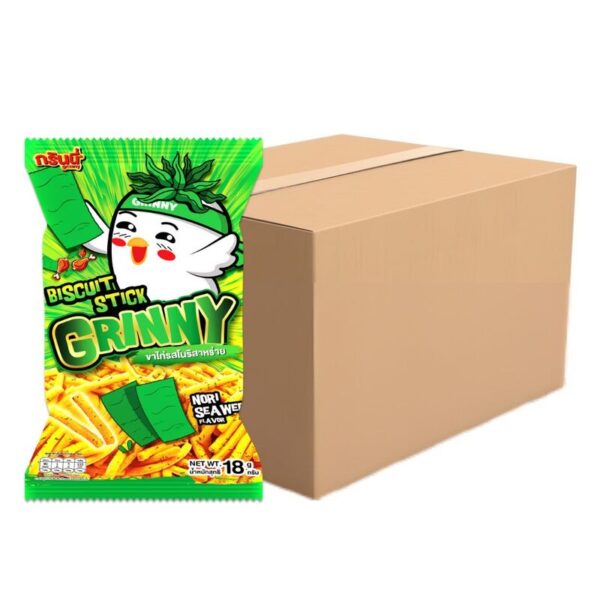กรินนี่ ขนมขาไก่ รสโนริสาหร่าย 18g (ยกลัง 144 ซอง)