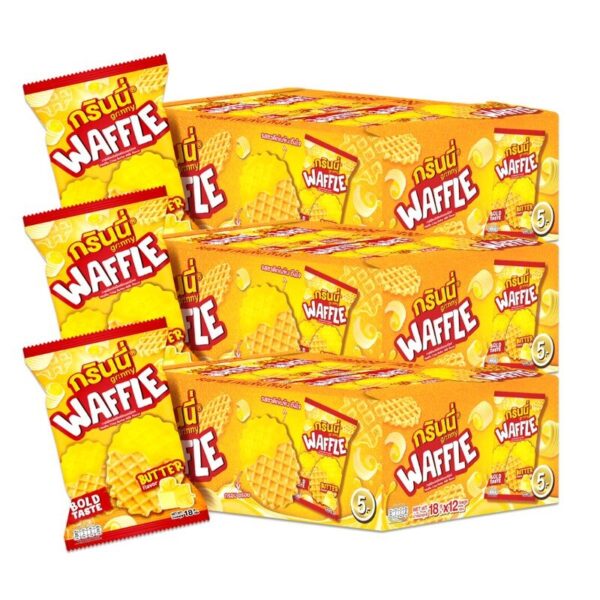 makro-snack-0502 กรินนี่ วาฟเฟิลคริสป์ รสบัตเตอร์มิลค์ 18g (กล่อง 12 ชิ้น) x3