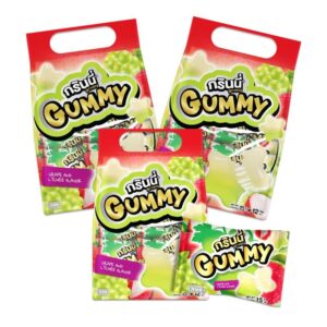 makro-snack-0503 กรินนี่ วุ้นเพคตินรูปดาว กลิ่นองุ่นและลิ้นจี่ 15g (แพ็ค 12 ชิ้น) x3