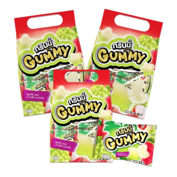 กรินนี่ วุ้นเพคตินรูปดาว กลิ่นองุ่นและลิ้นจี่ 15g (แพ็ค 12 ชิ้น) x3