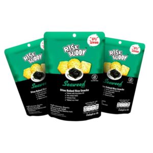 makro-snack-0526 ขนมข้าวอบกรอบ เพื่อสุขภาพ อร่อย มี อย และ ฮาลาล RISE BUDDY มี 6 รสชาติให้เลือก (แพ็ค 3 ซอง) Seaweed