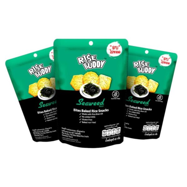 ขนมข้าวอบกรอบ เพื่อสุขภาพ อร่อย มี อย และ ฮาลาล RISE BUDDY มี 6 รสชาติให้เลือก (แพ็ค 3 ซอง) Seaweed