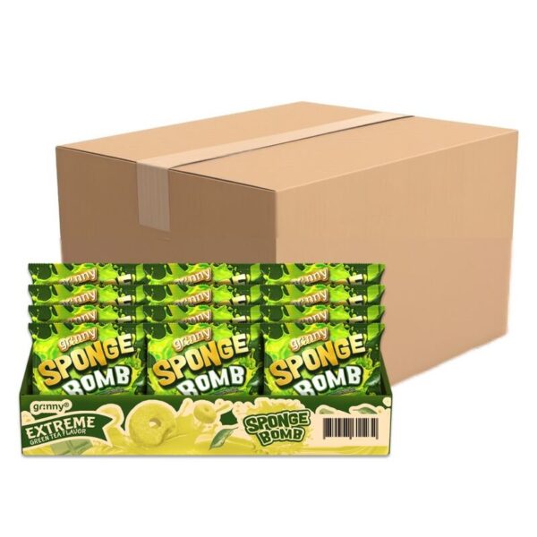 makro-snack-0527 กรินนี่ ขนมสปองบอมบ์อบกรอบรสเอ็กซ์ตรีมชาเขียว 15g (กล่อง 12 ชิ้น) x12