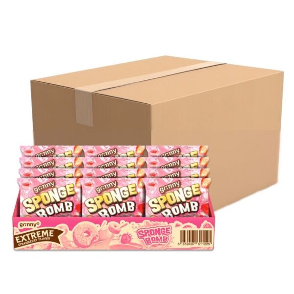 makro-snack-0528 กรินนี่ ขนมสปองบอมบ์อบกรอบ รสเอ็กซ์ตรีมสตรอเบอร์รี่ 15g (กล่อง 12 ชิ้น) x12